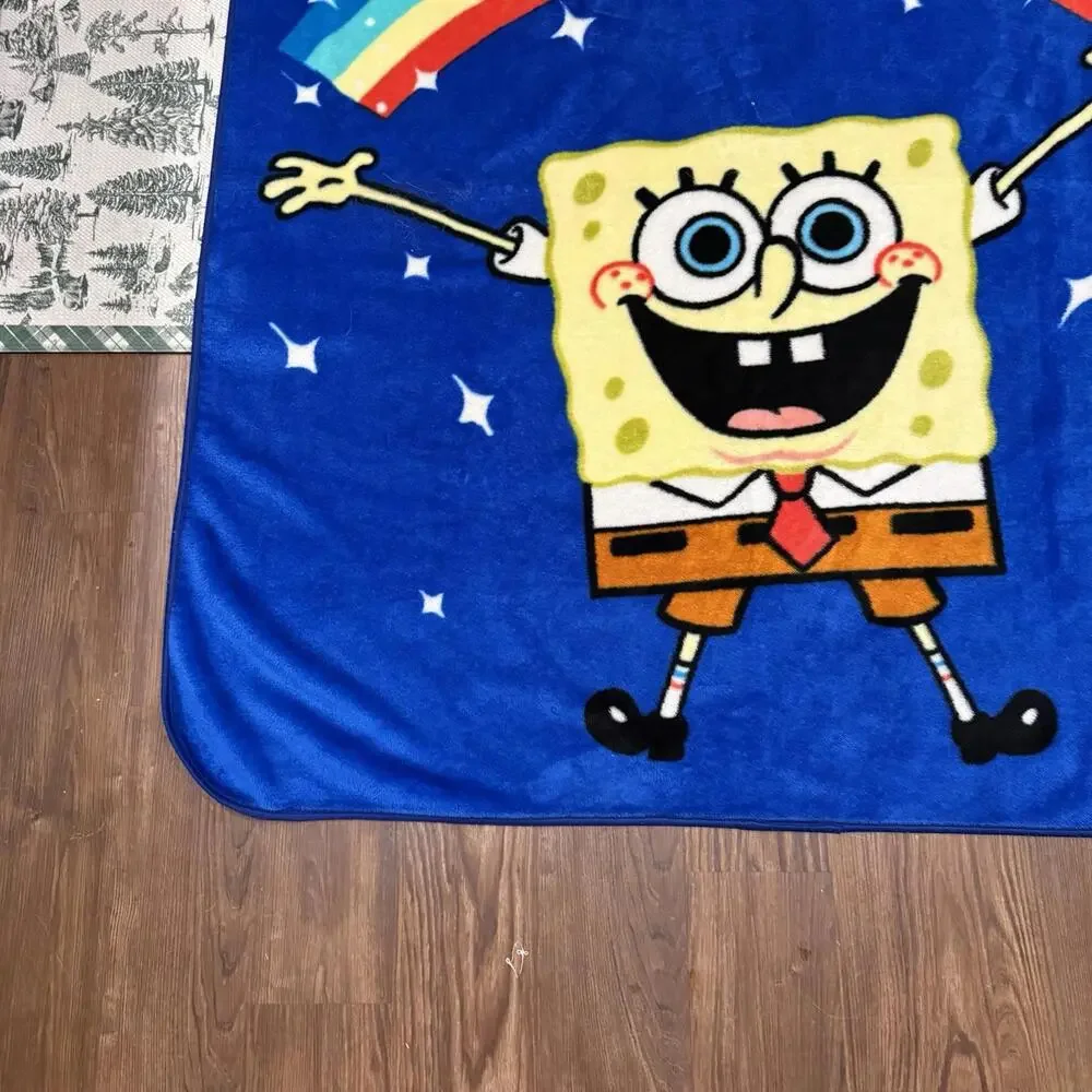Vintage 90s/00s RARE Oh Happy Day Rainbow SpongeBob Fleece Graphic Blanket 60x50